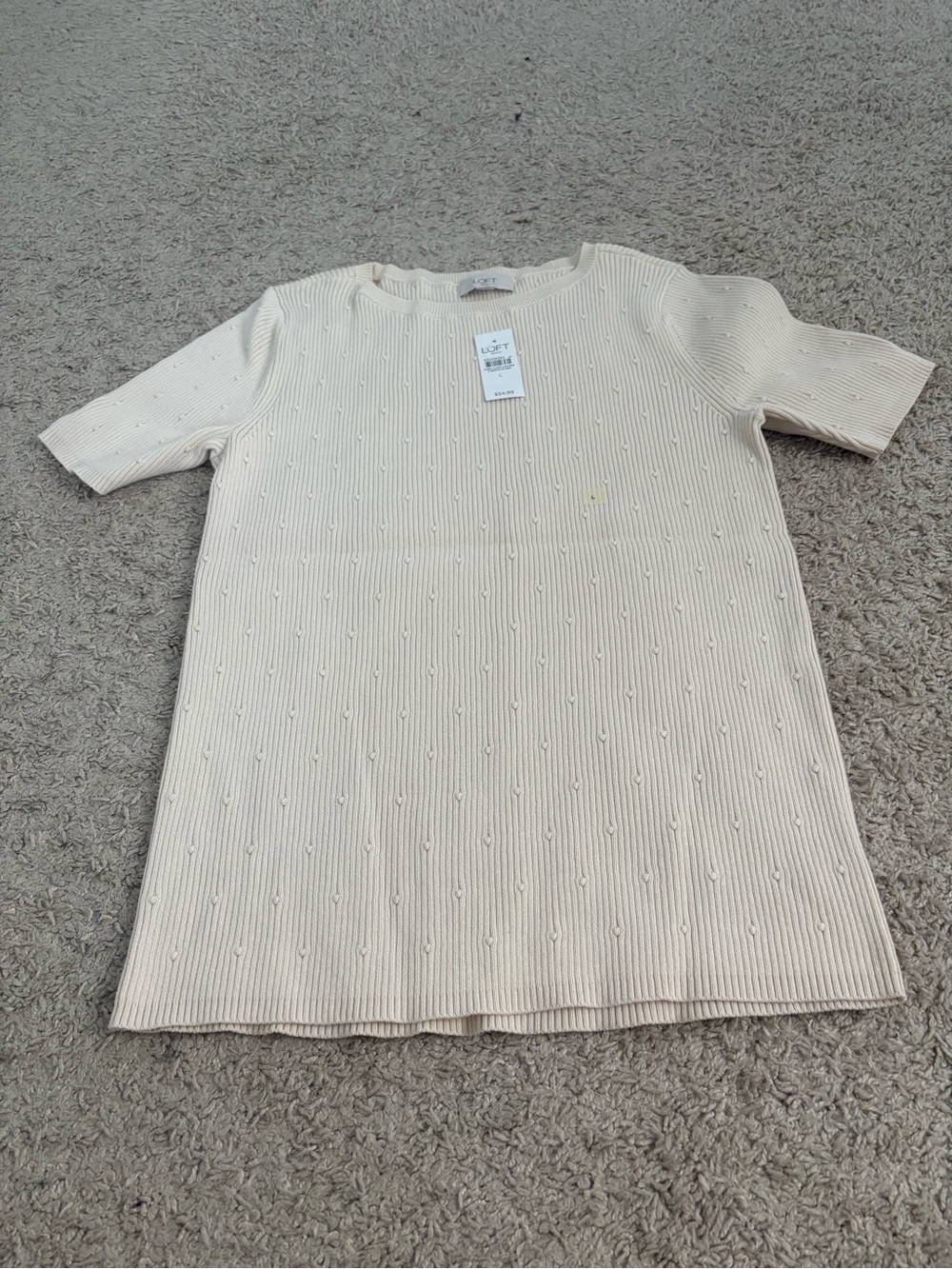 LOFT Cream Short-Sleeve Textured Knit Top